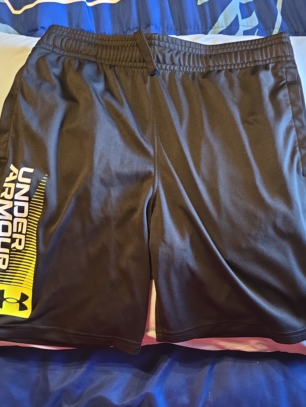 Under Armour Black Athletic Shorts with Yellow Logo Panel